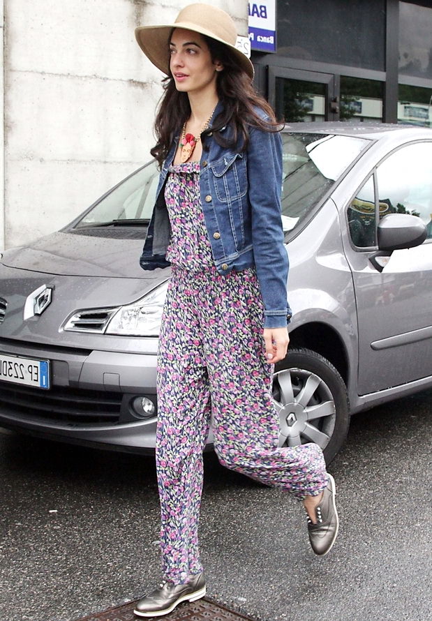 amal clooney casual happy hat necklace