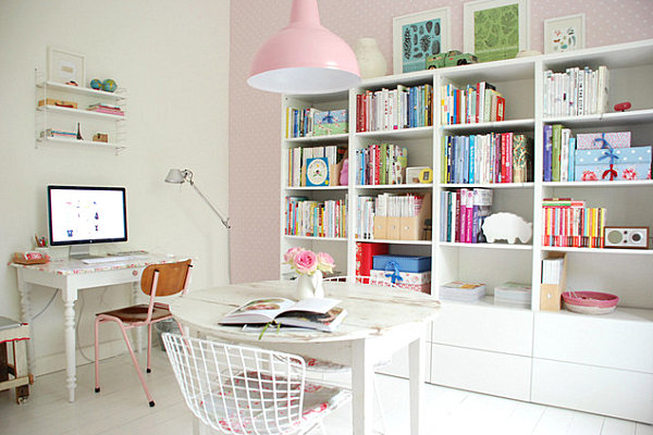 Stunning-Pink-Moden-Home-Desk-Bookshelf-Decorate-Pastel-Colors-Ideas