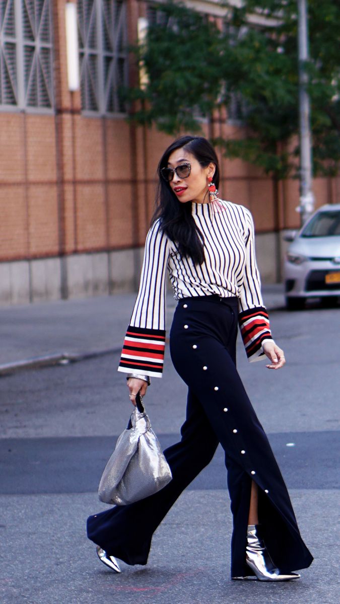 NYFW_Day_4_Outfit_Street_Style_Olivia_Palermo_Banana_Republic_Sports_Stripe_Top_Pearl_Embellished_Trousers_Silver_Fashion_Blogger_Best_StreetStyle_NYFW17