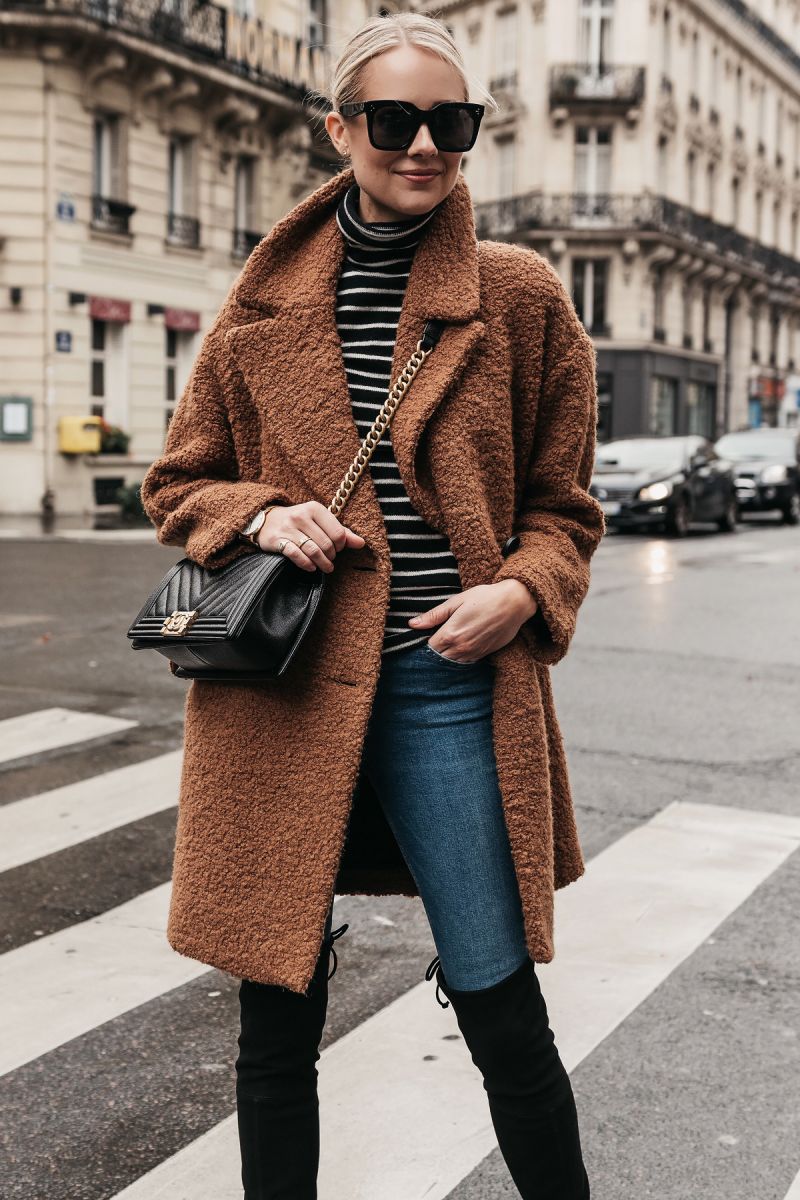 Fashion-Jackson-Teddy-Bear-Coat-Black-White-Stripe-Turtleneck-Sweater-Denim-Jeans-Chanel-Boy-Bag-Paris-Street-Style